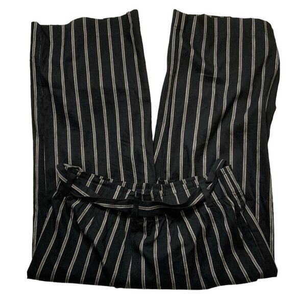 J Jill Linen Trouser Pants Women L Wide Leg Elastic Waist Belted Striped Casual - Picture 6 of 10